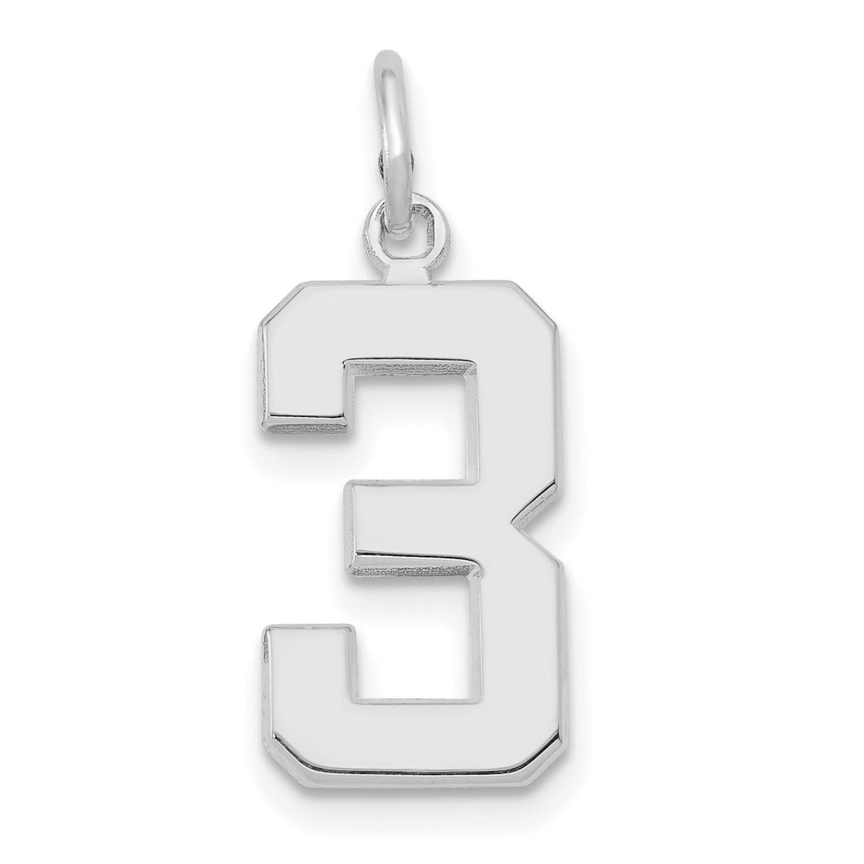14k White Gold Number 3 Pendant, Polished Block-Style Numeral Charm for Women or Unisex Wear