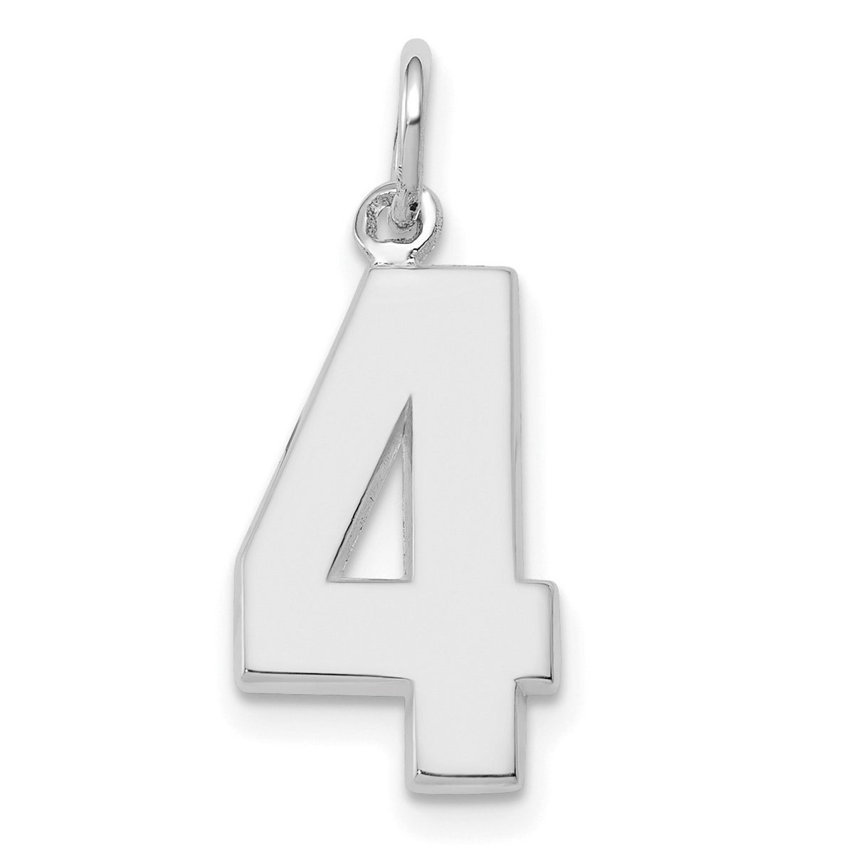 14k White Gold Number 4 Pendant Charm, Polished Unisex Minimalist Jewelry Accessory