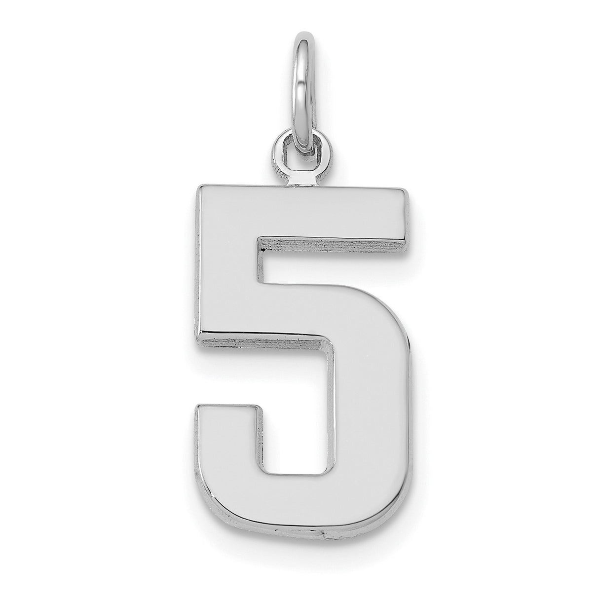 14k White Gold Number 5 Pendant Charm, Polished Finish, Modern Font, Unisex Jewelry