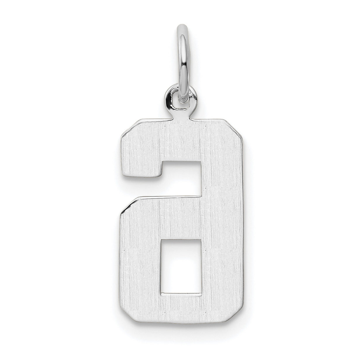 14k White Gold Number 6 Pendant, Block Style High Polish Charm for Men or Women