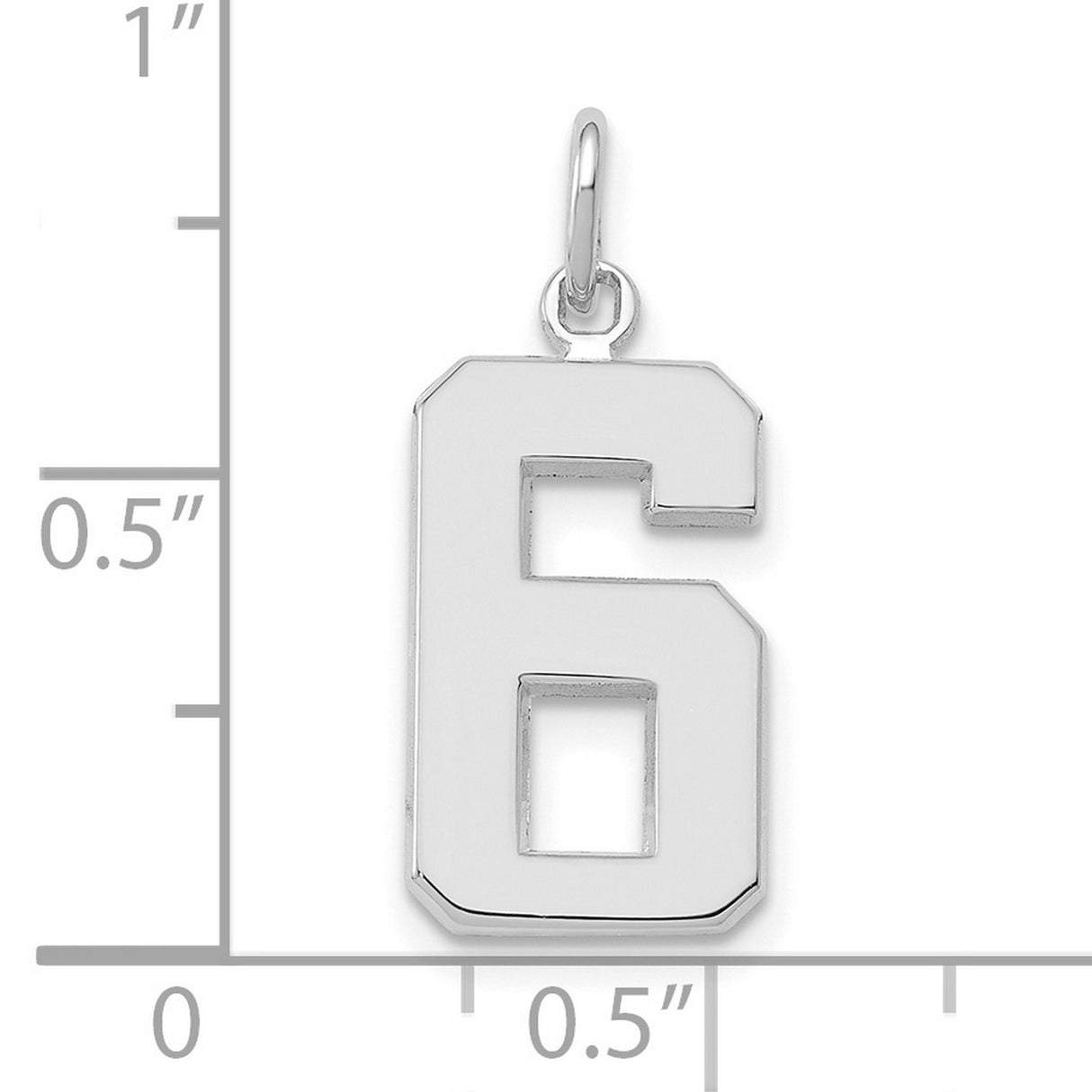 14k White Gold Number 6 Pendant, Block Style High Polish Charm for Men or Women