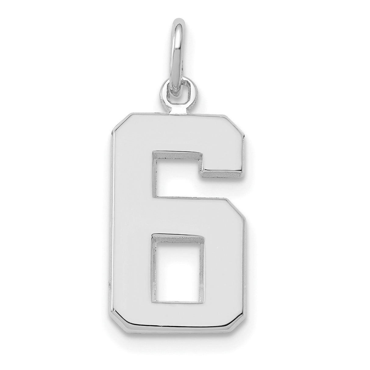 14k White Gold Number 6 Pendant, Block Style High Polish Charm for Men or Women