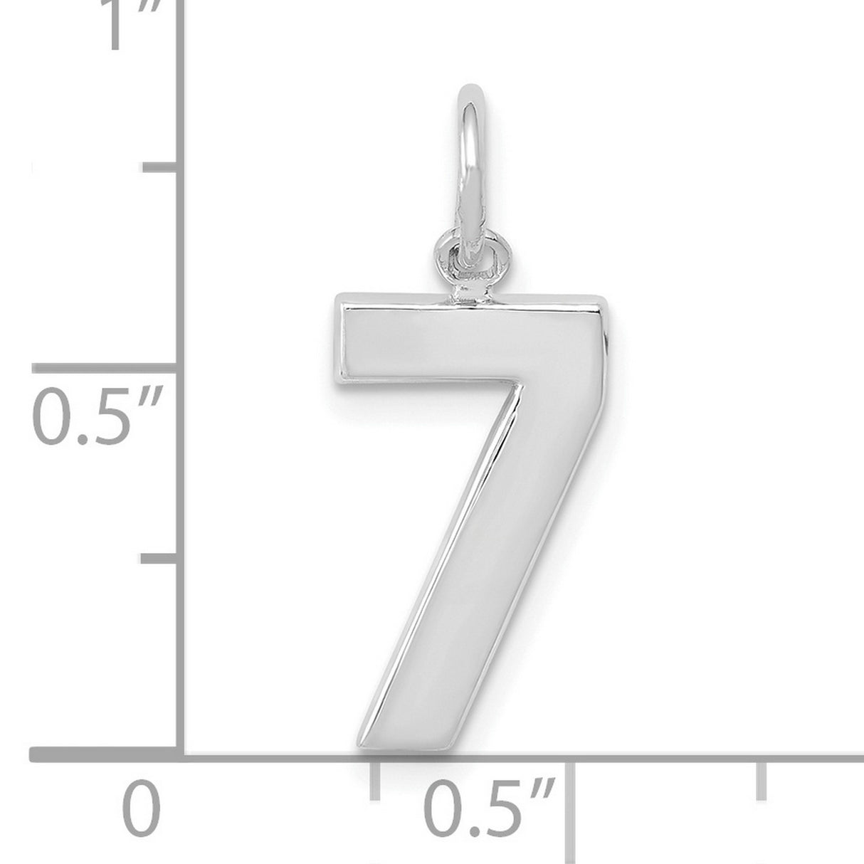 14k White Gold Number 7 Pendant, Polished Modern Charm, Lucky Number Symbolism