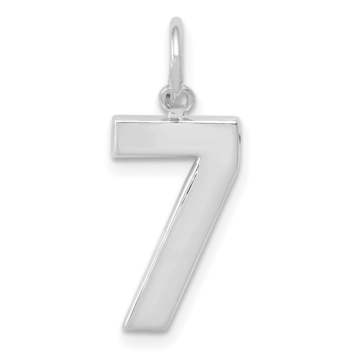 14k White Gold Number 7 Pendant, Polished Modern Charm, Lucky Number Symbolism