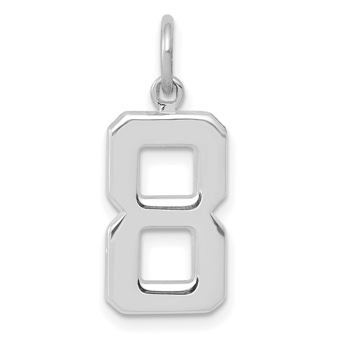 14k White Gold Number Eight Pendant, Polished Block Design, Infinity Symbol Jewelry for Women or Unisex Wear