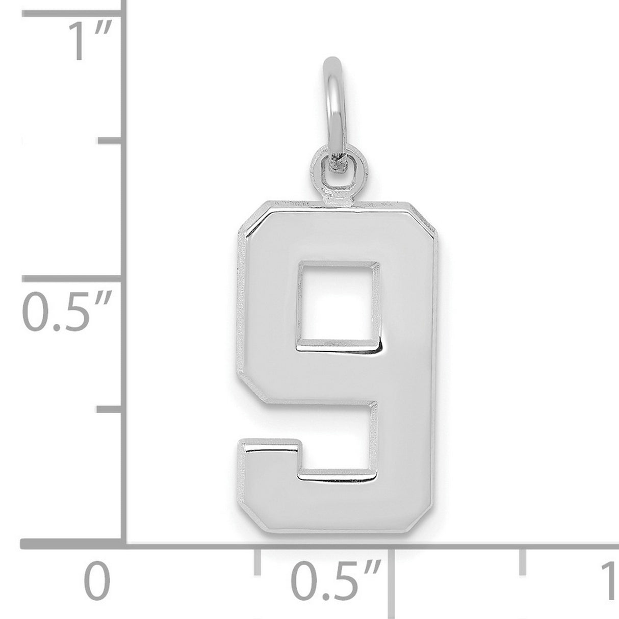 14k White Gold Number Nine Pendant, Bold Block Style Numeric Charm for Men or Women