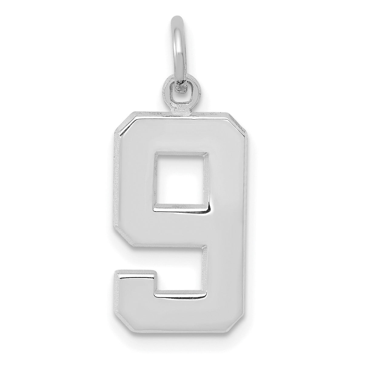 14k White Gold Number Nine Pendant, Bold Block Style Numeric Charm for Men or Women