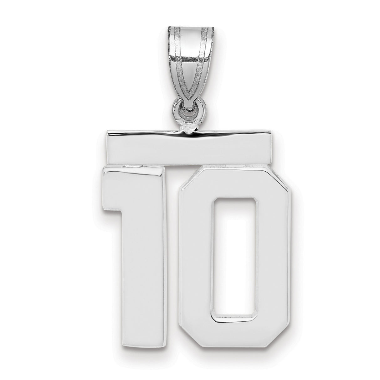 Medium Polished Number 10 Charm Pendant in Real 14k White Gold