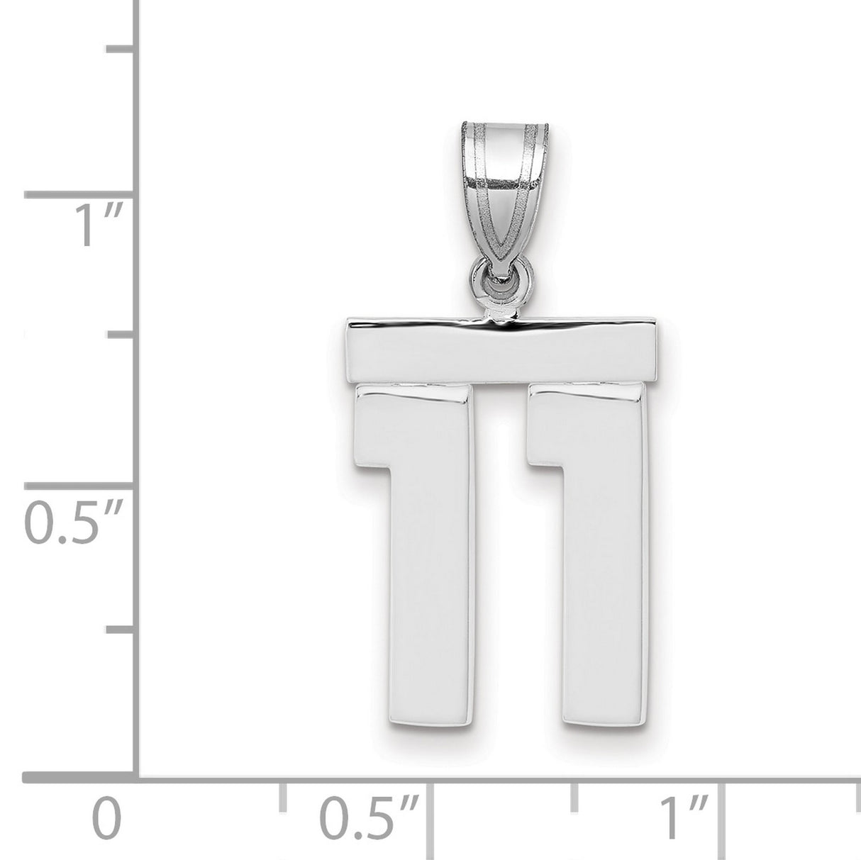 Medium Polished Number 11 Charm Pendant in Real 14k White Gold