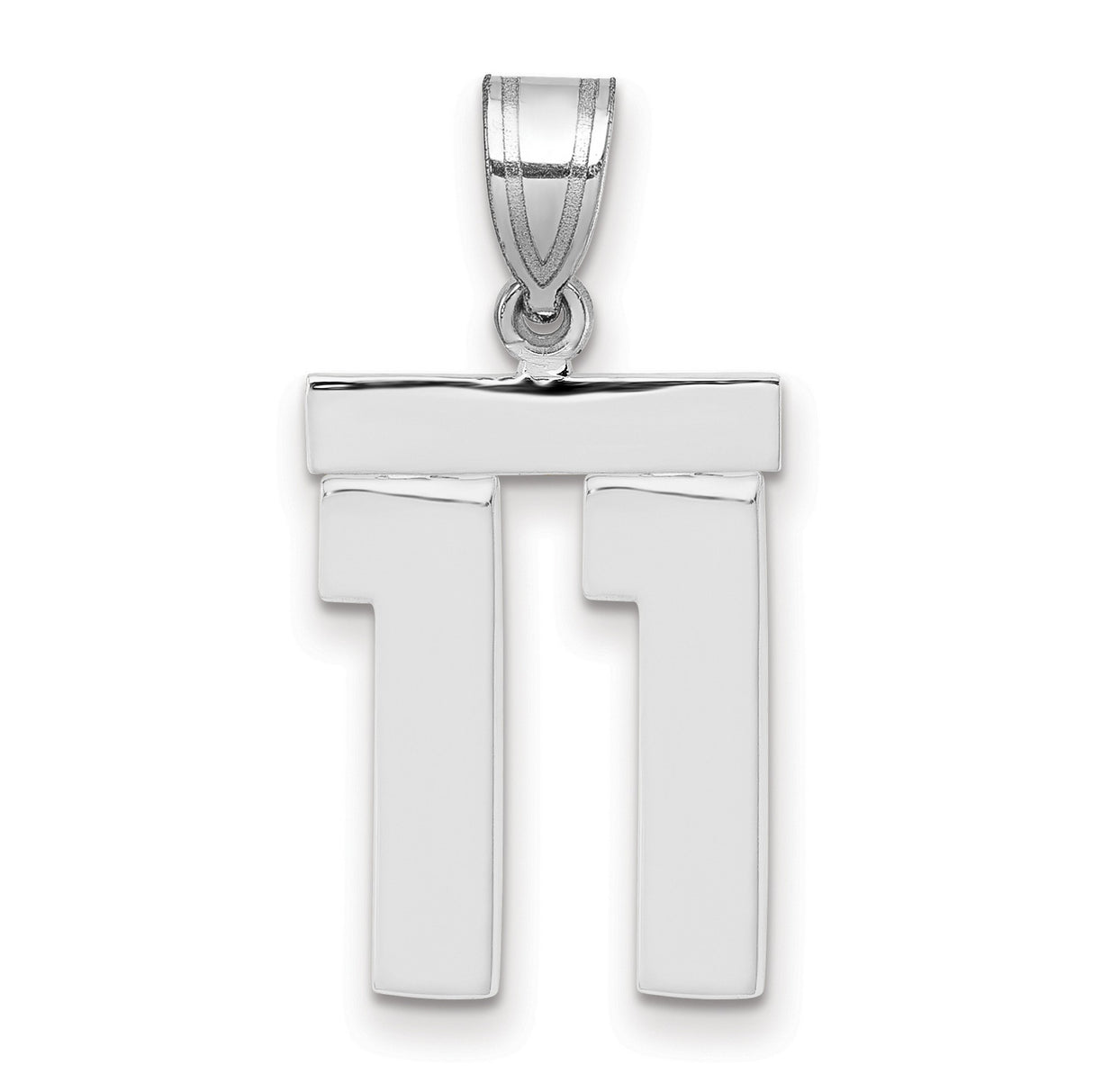 Medium Polished Number 11 Charm Pendant in Real 14k White Gold