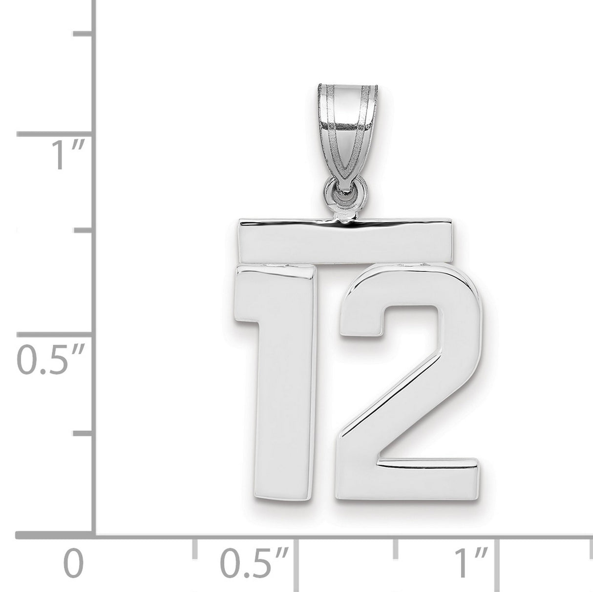 Medium Polished Number 12 Charm Pendant in Real 14k White Gold