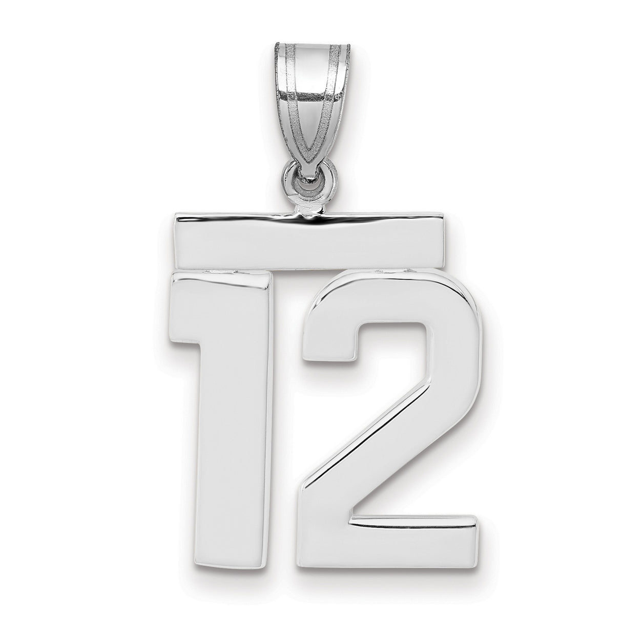 Medium Polished Number 12 Charm Pendant in Real 14k White Gold