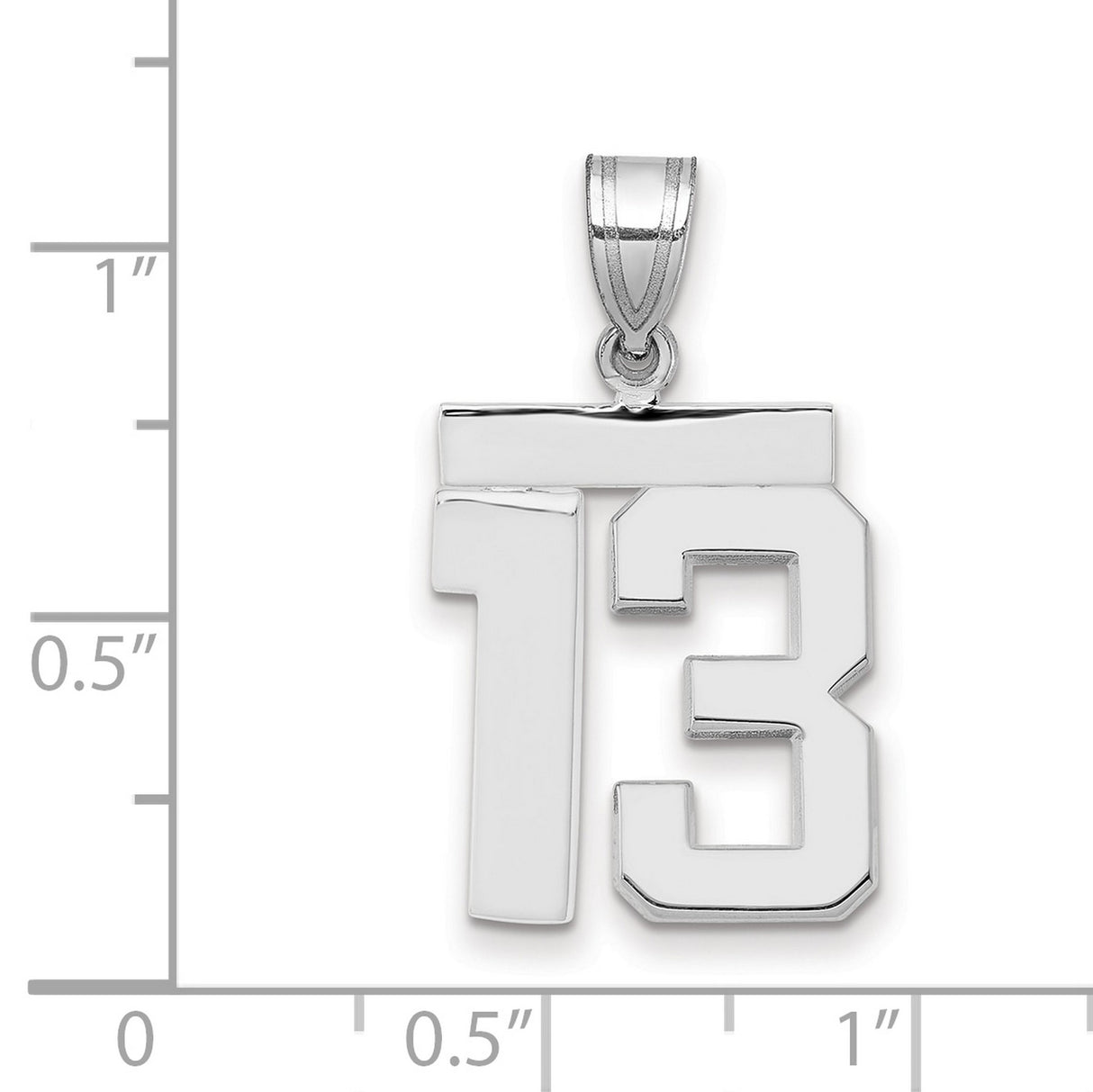 Medium Polished Number 13 Charm Pendant in Real 14k White Gold