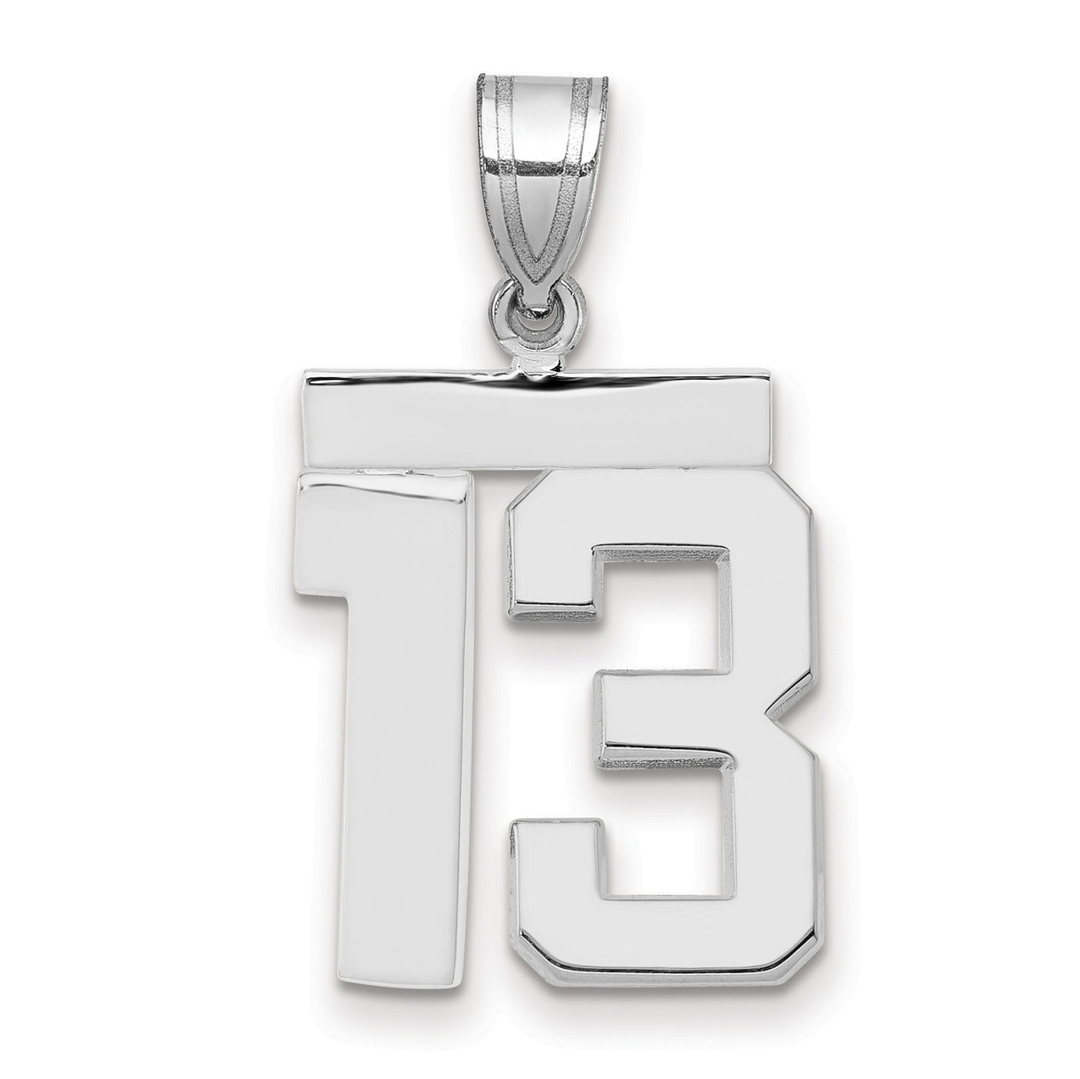 Medium Polished Number 13 Charm Pendant in Real 14k White Gold