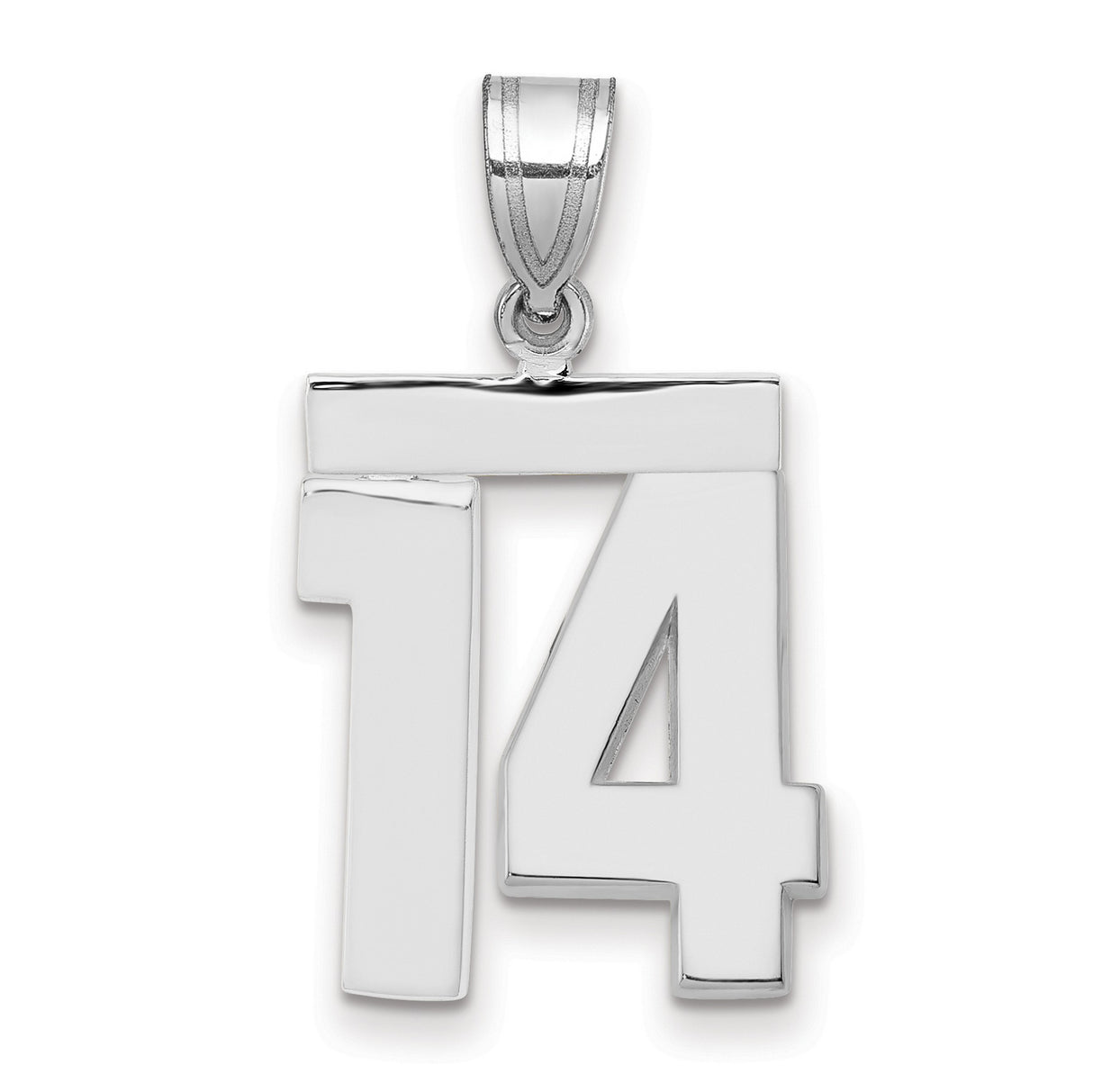 Medium Polished Number 14 Charm Pendant in Real 14k White Gold