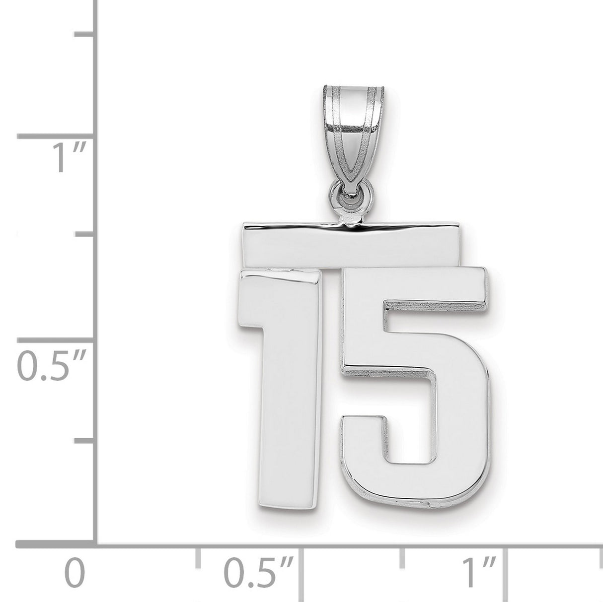Medium Polished Number 15 Charm Pendant in Real 14k White Gold