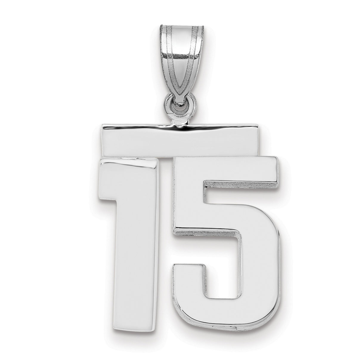 Medium Polished Number 15 Charm Pendant in Real 14k White Gold