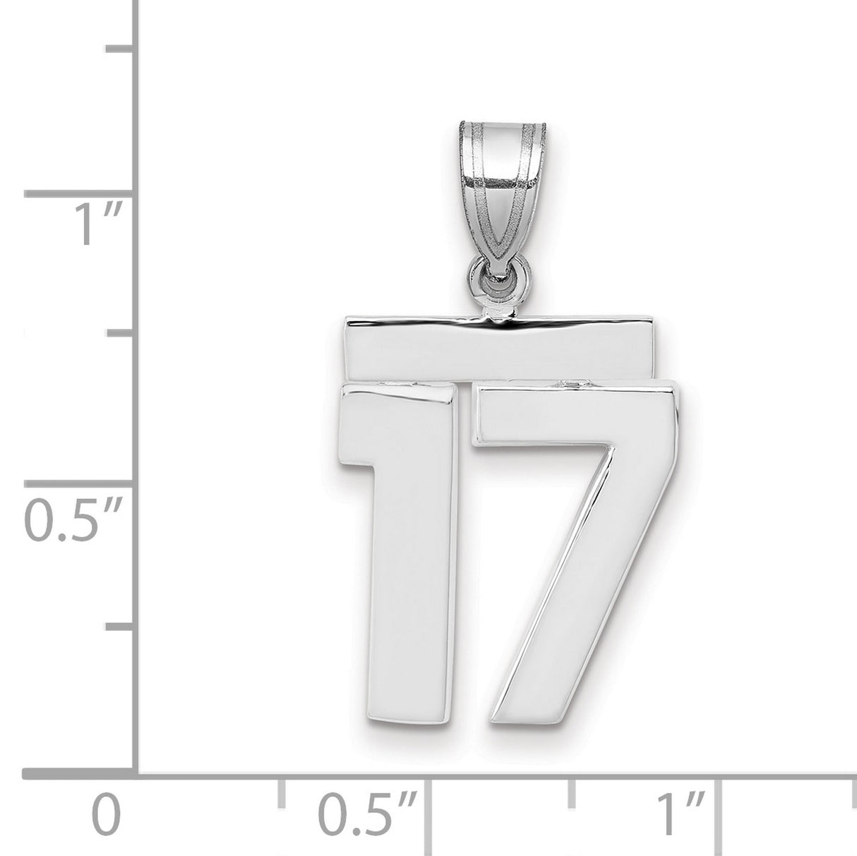 Medium Polished Number 17 Charm Pendant in Real 14k White Gold