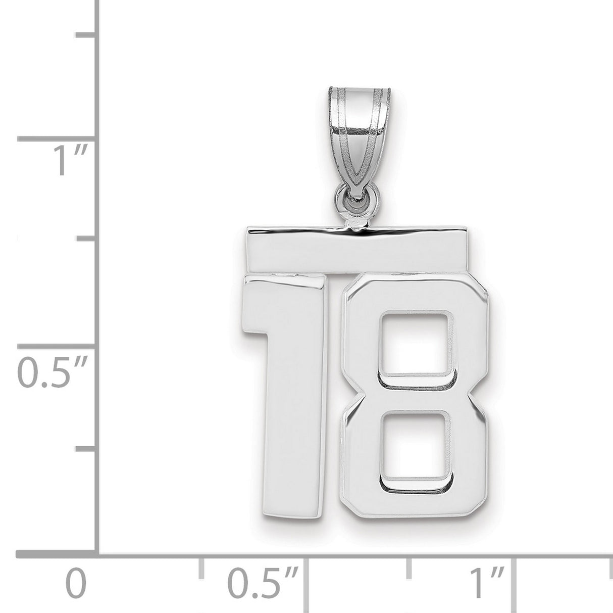 Medium Polished Number 18 Charm Pendant in Real 14k White Gold