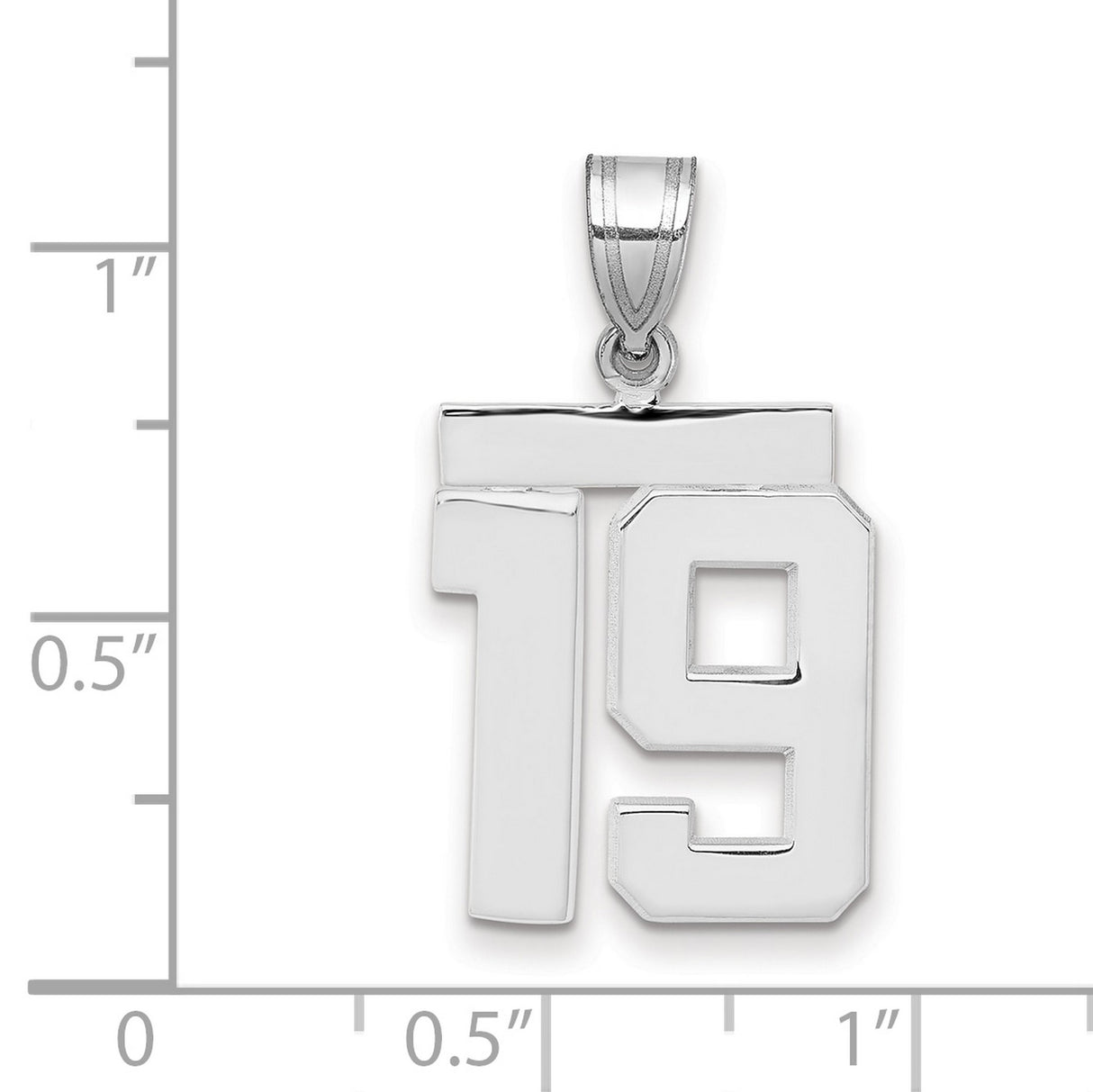 Medium Polished Number 19 Charm Pendant in Real 14k White Gold