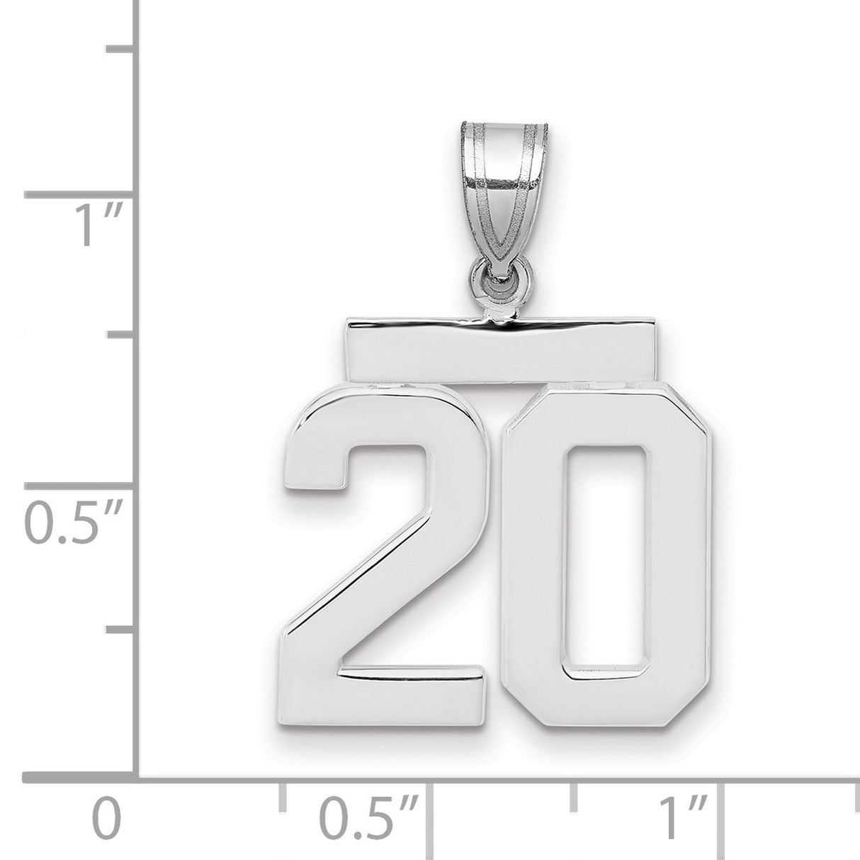 Medium Polished Number 20 Charm Pendant in Real 14k White Gold