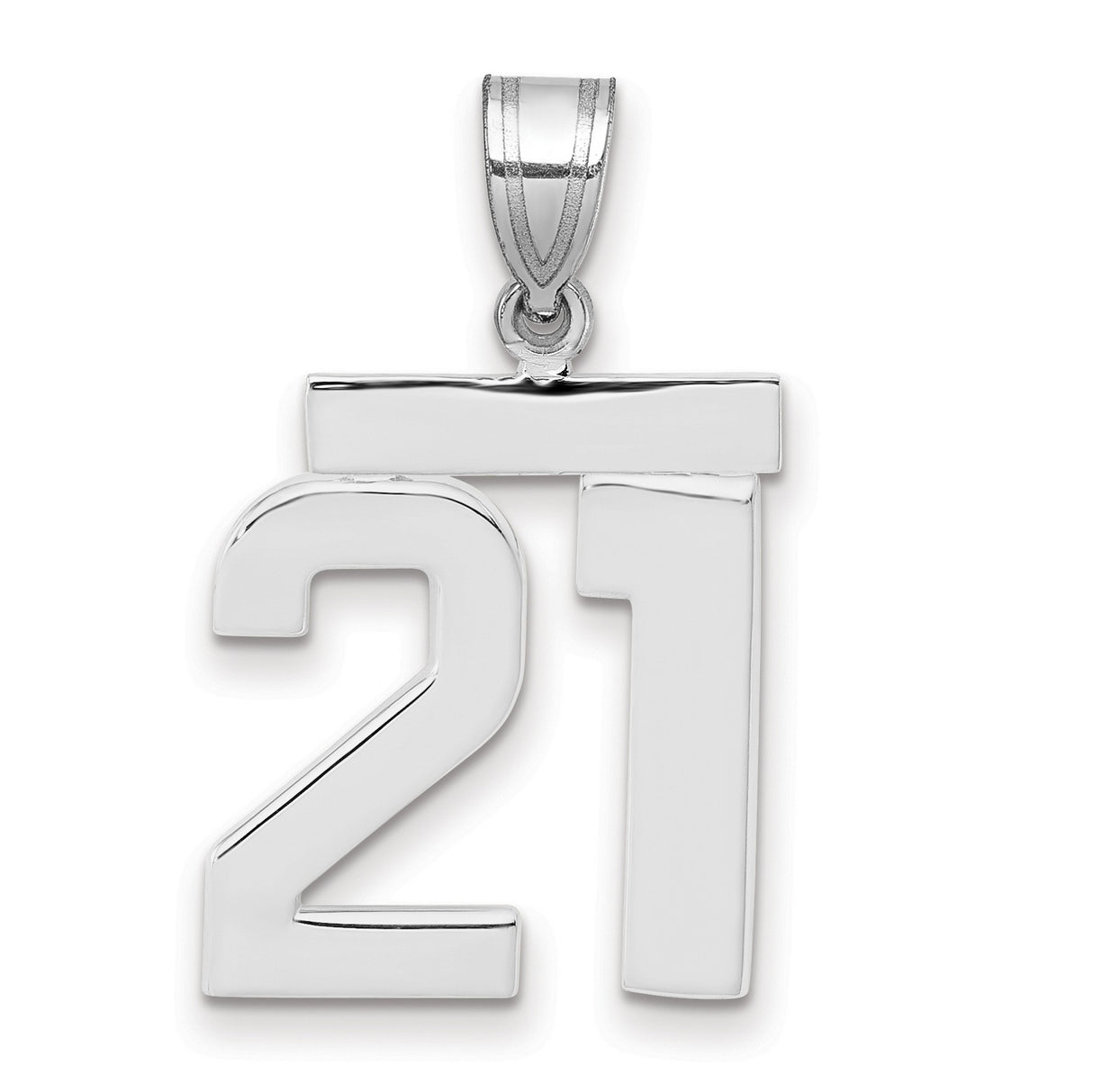 Medium Polished Number 21 Charm Pendant in Real 14k White Gold