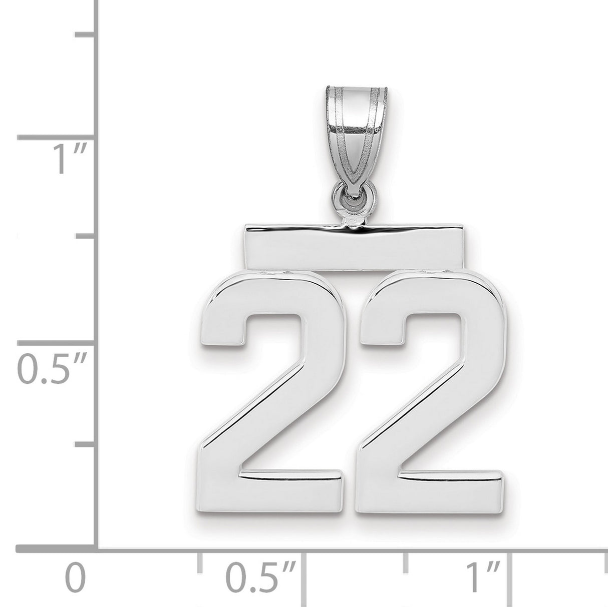 Medium Polished Number 22 Charm Pendant in Real 14k White Gold
