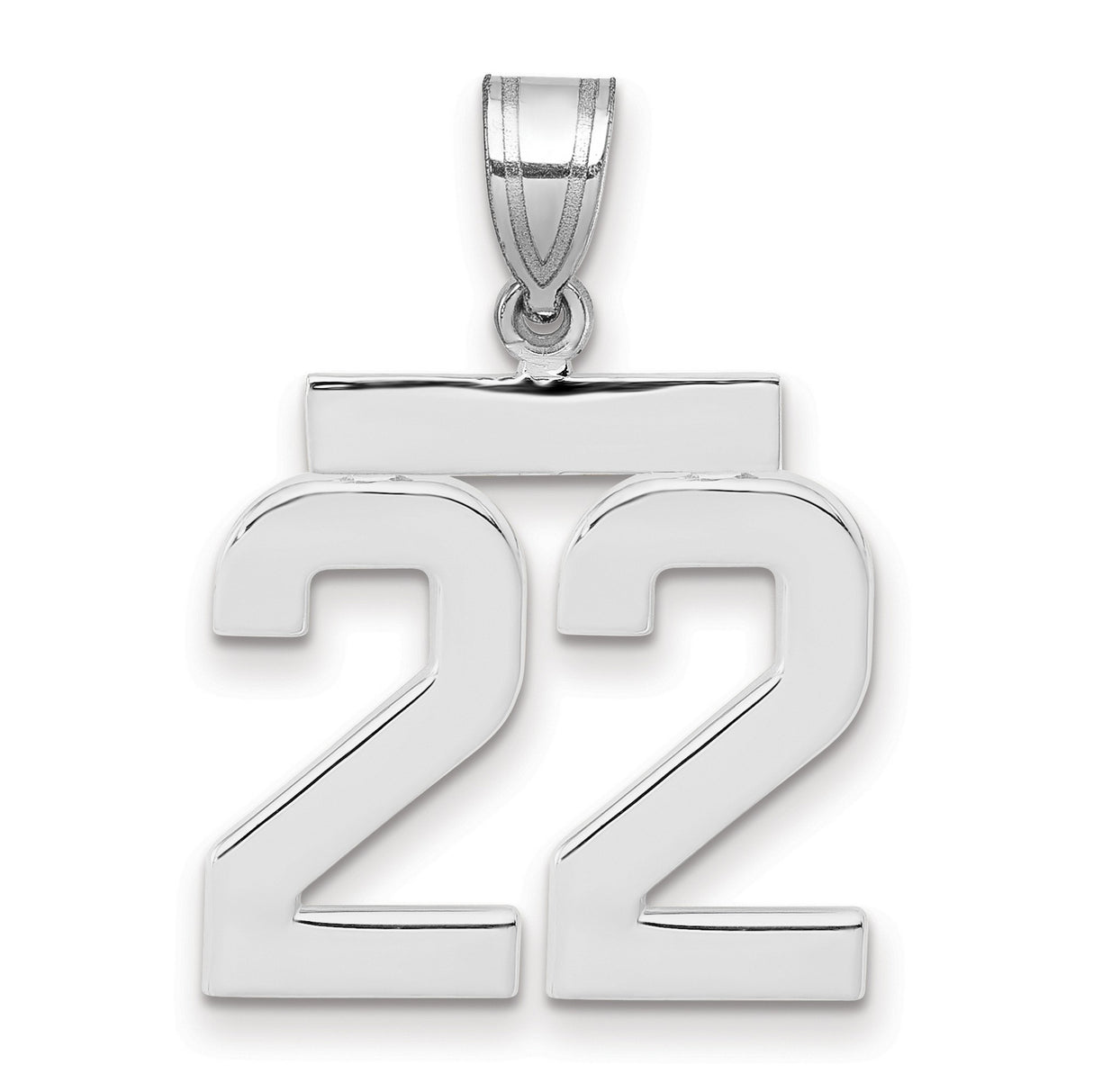 Medium Polished Number 22 Charm Pendant in Real 14k White Gold