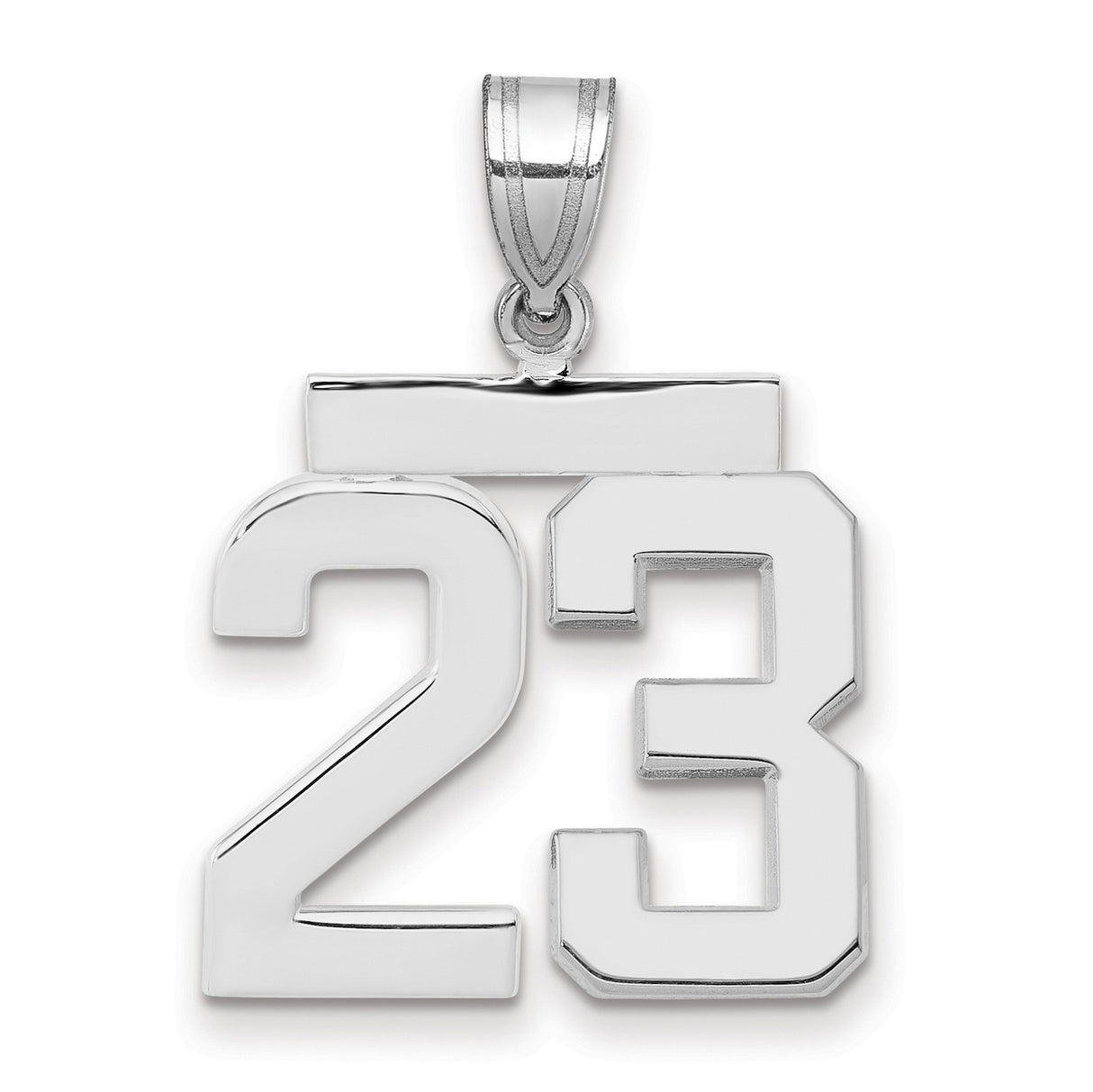 Medium Polished Number 23 Charm Pendant in Real 14k White Gold