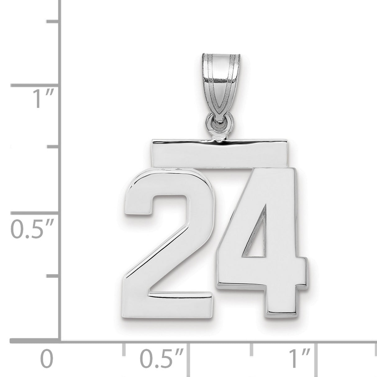 Medium Polished Number 24 Charm Pendant in Real 14k White Gold