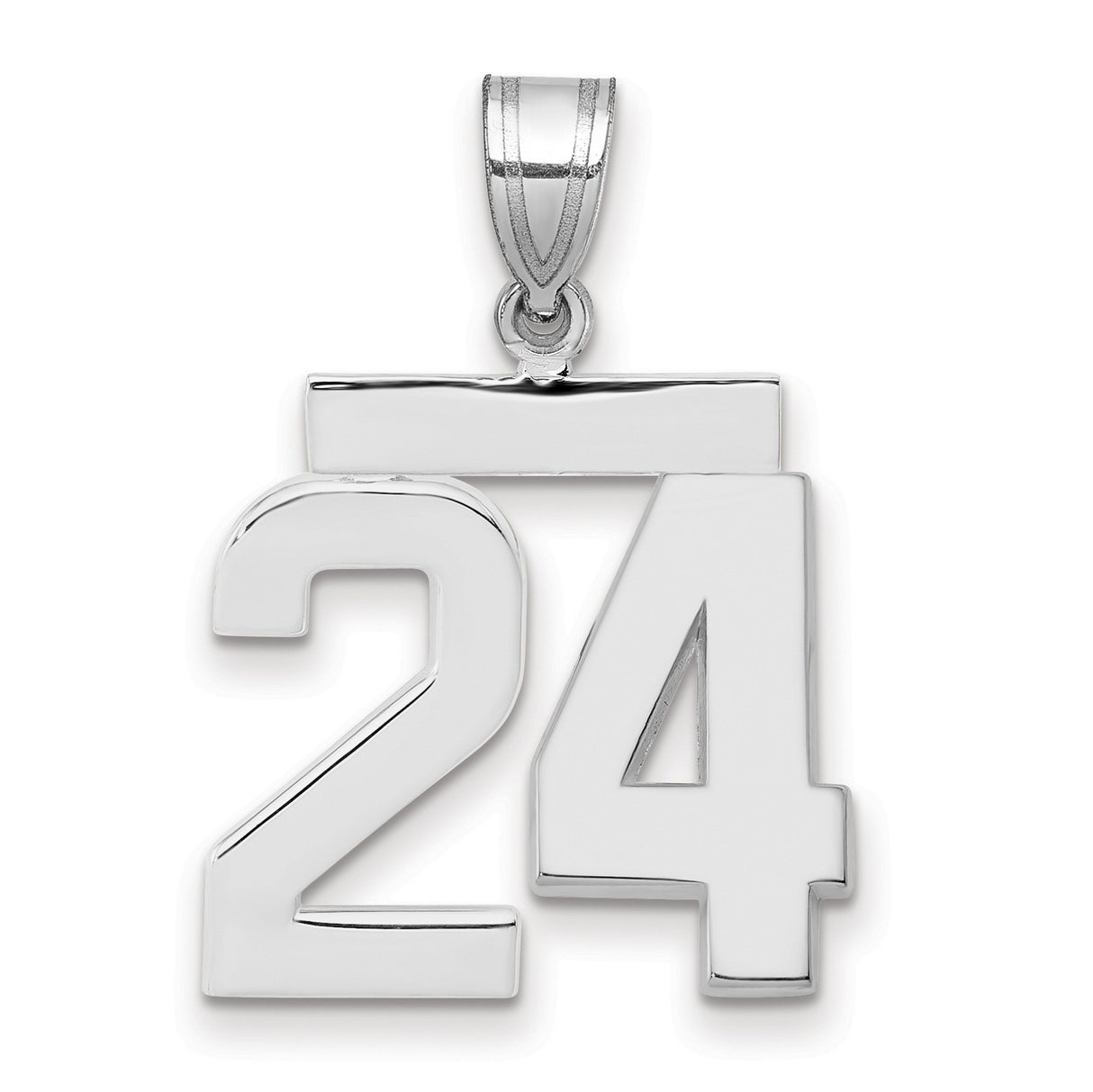 Medium Polished Number 24 Charm Pendant in Real 14k White Gold