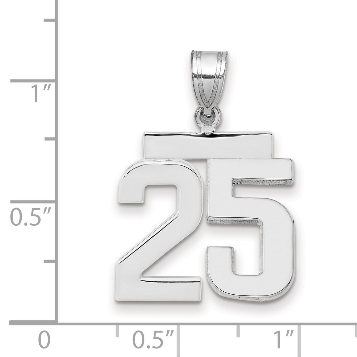 Medium Polished Number 25 Charm Pendant in Real 14k White Gold
