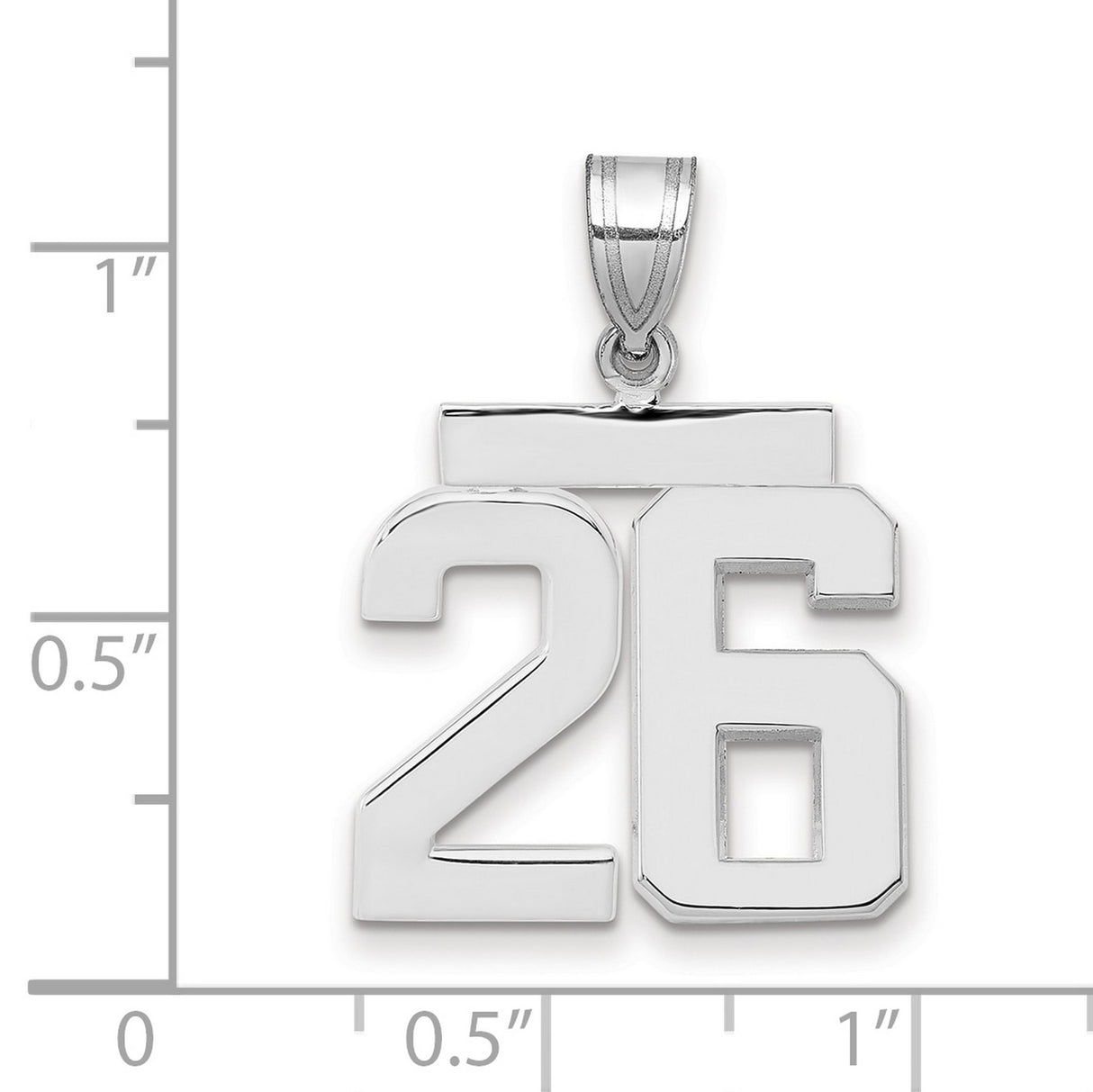 Medium Polished Number 26 Charm Pendant in Real 14k White Gold