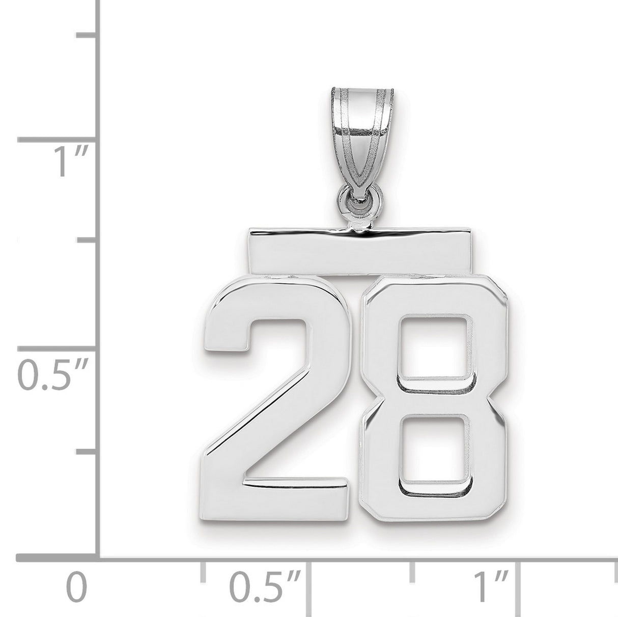 Medium Polished Number 28 Charm Pendant in Real 14k White Gold