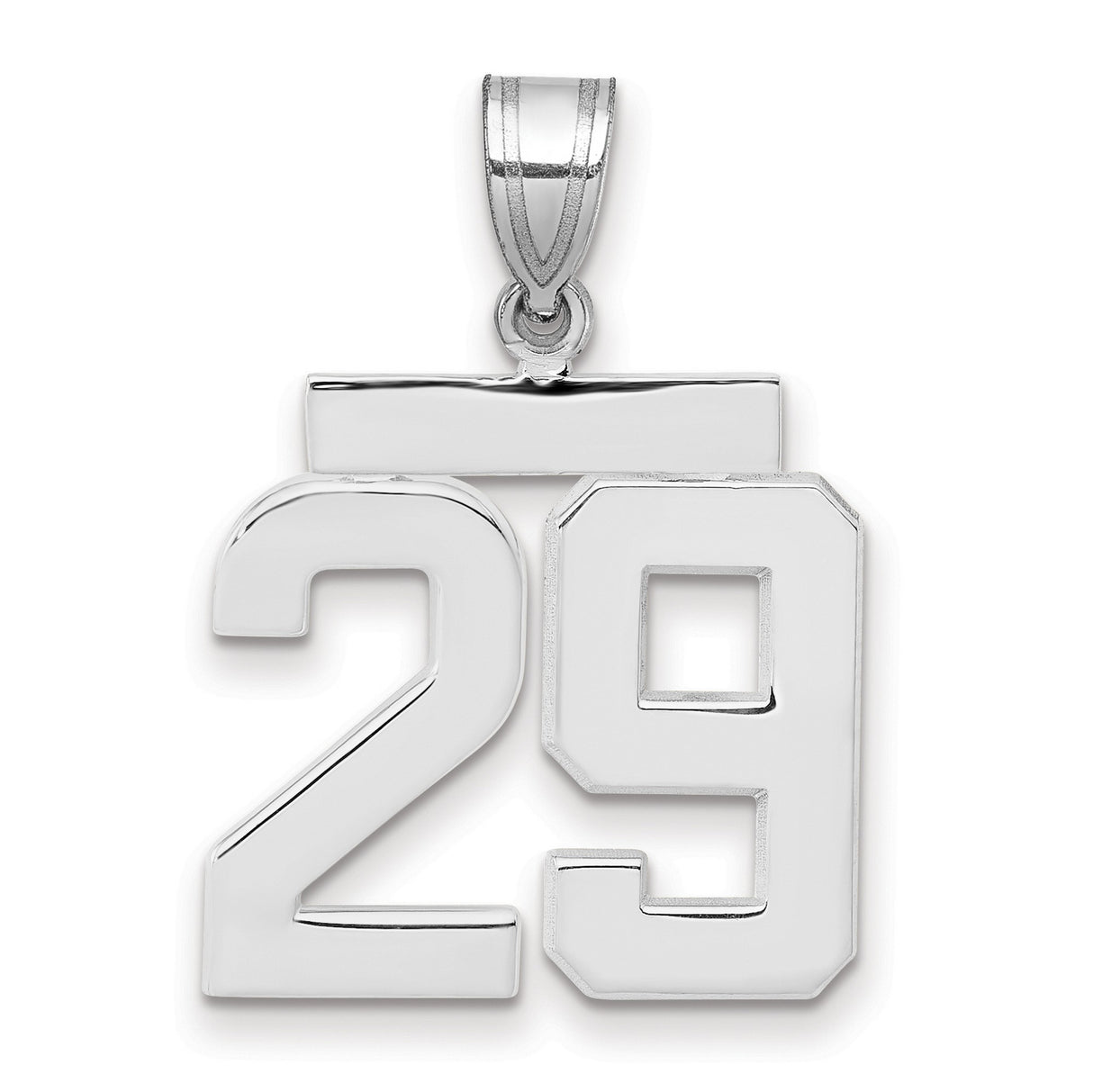 Medium Polished Number 29 Charm Pendant in Real 14k White Gold