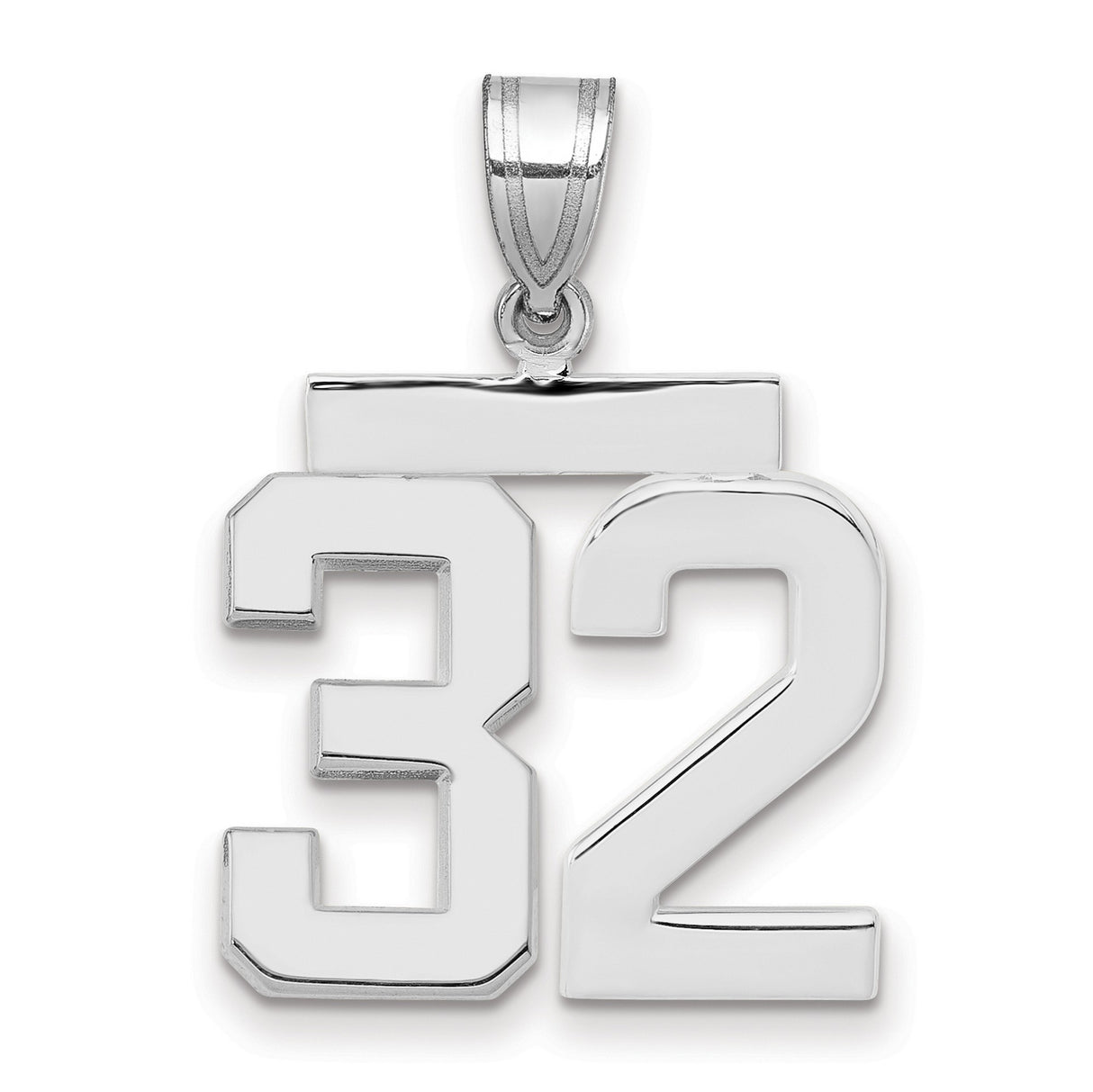 Medium Polished Number 32 Charm Pendant in Real 14k White Gold