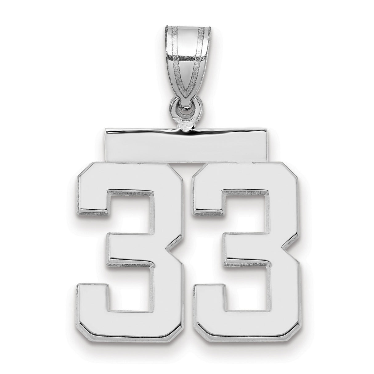 Medium Polished Number 33 Charm Pendant in Real 14k White Gold