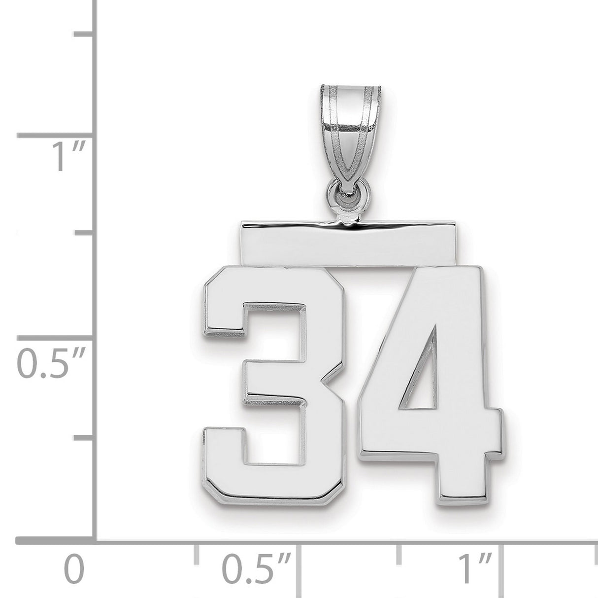 Medium Polished Number 34 Charm Pendant in Real 14k White Gold