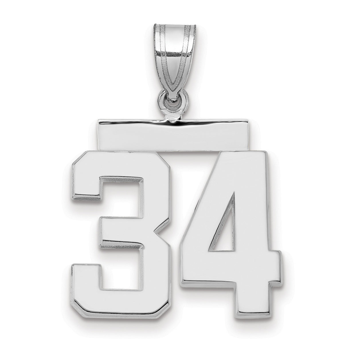 Medium Polished Number 34 Charm Pendant in Real 14k White Gold