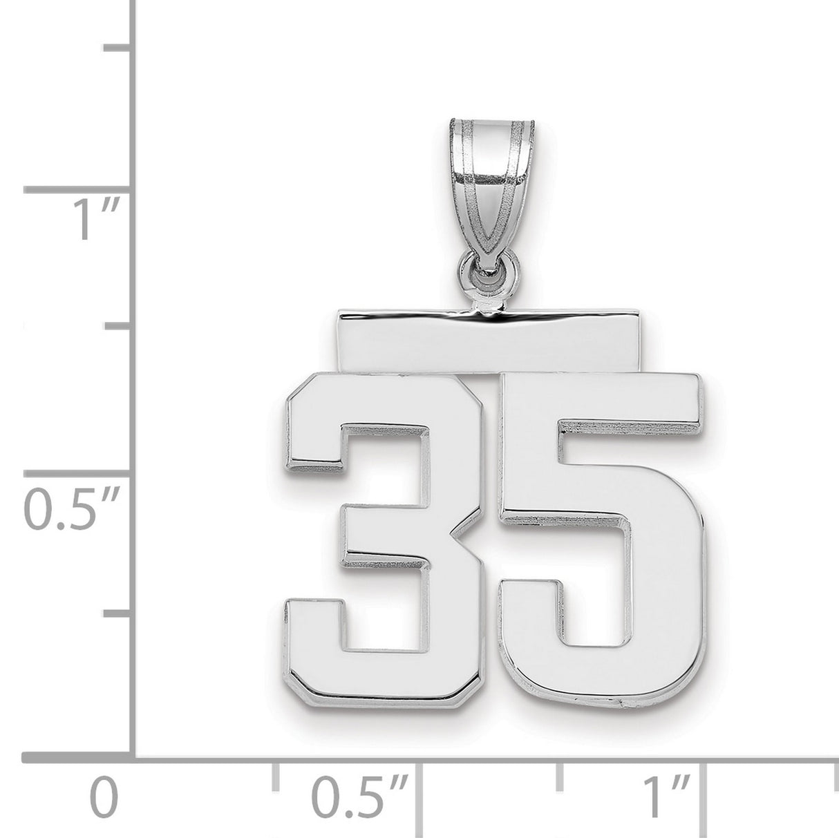 Medium Polished Number 35 Charm Pendant in Real 14k White Gold