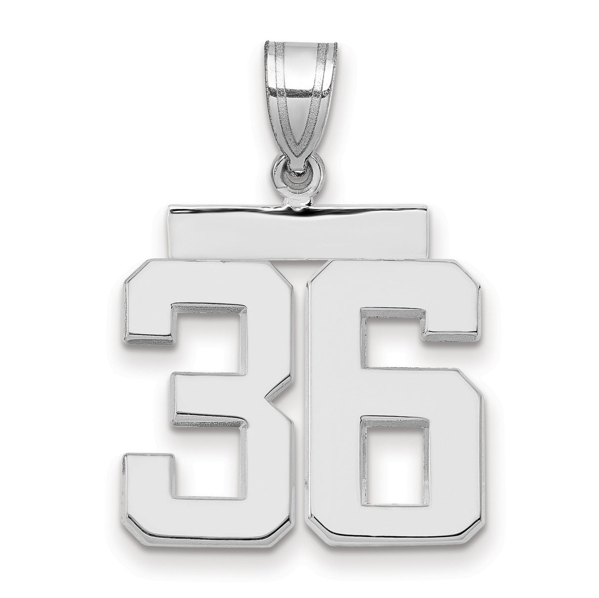 Medium Polished Number 36 Charm Pendant in Real 14k White Gold