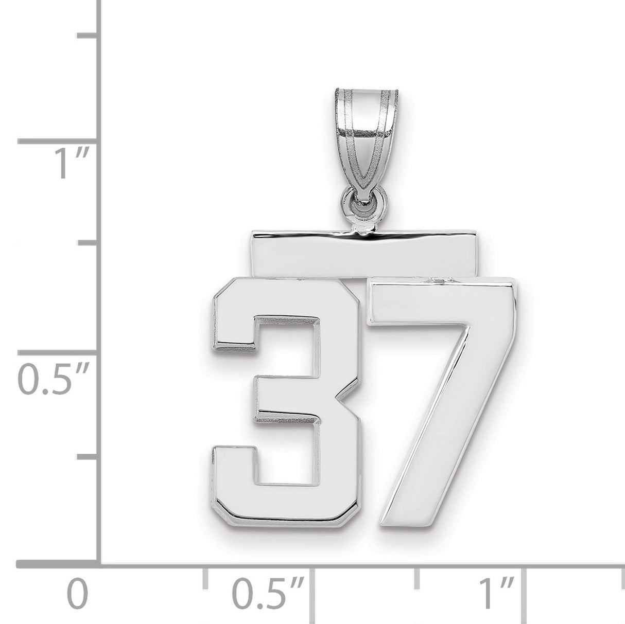 Medium Polished Number 37 Charm Pendant in Real 14k White Gold
