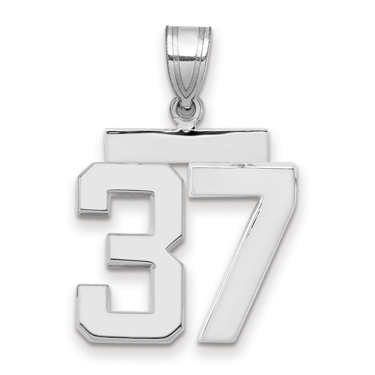 Medium Polished Number 37 Charm Pendant in Real 14k White Gold