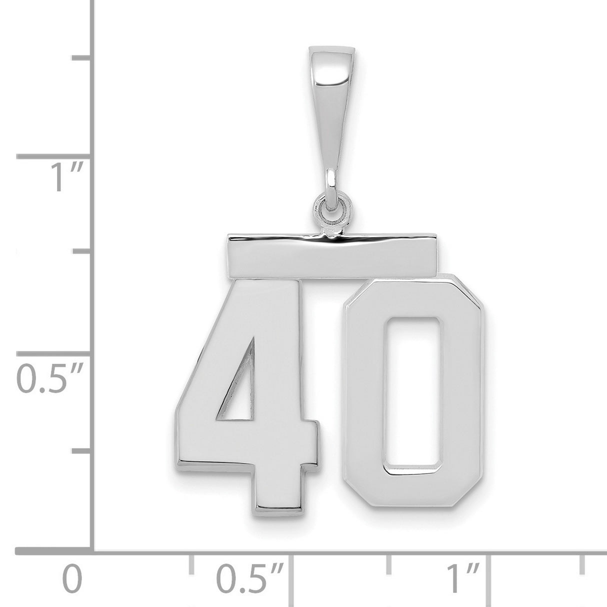Medium Polished Number 40 Charm Pendant in Real 14k White Gold