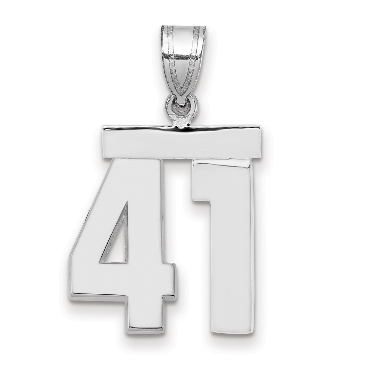 Medium Polished Number 41 Charm Pendant in Real 14k White Gold