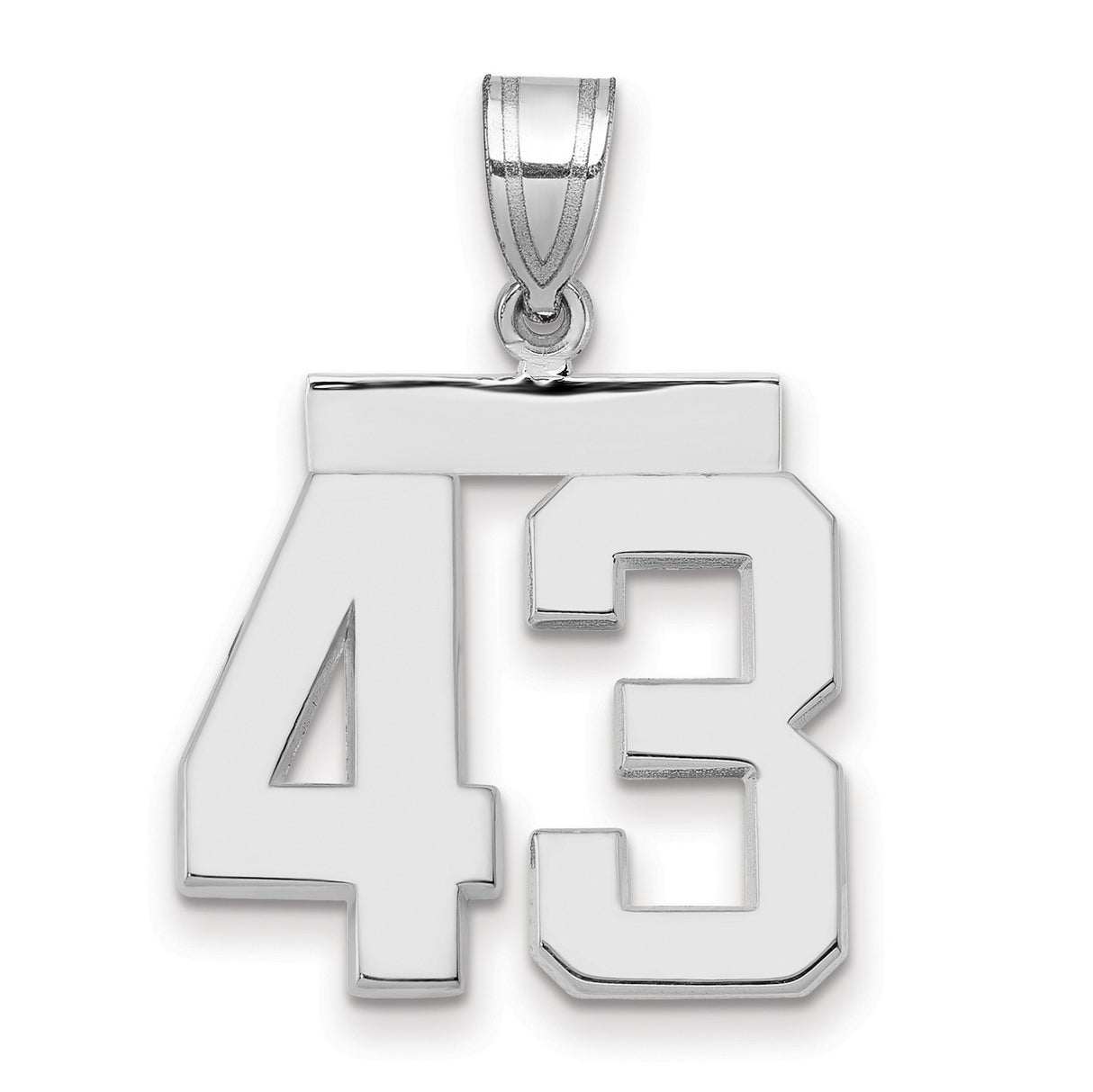 Medium Polished Number 43 Charm Pendant in Real 14k White Gold