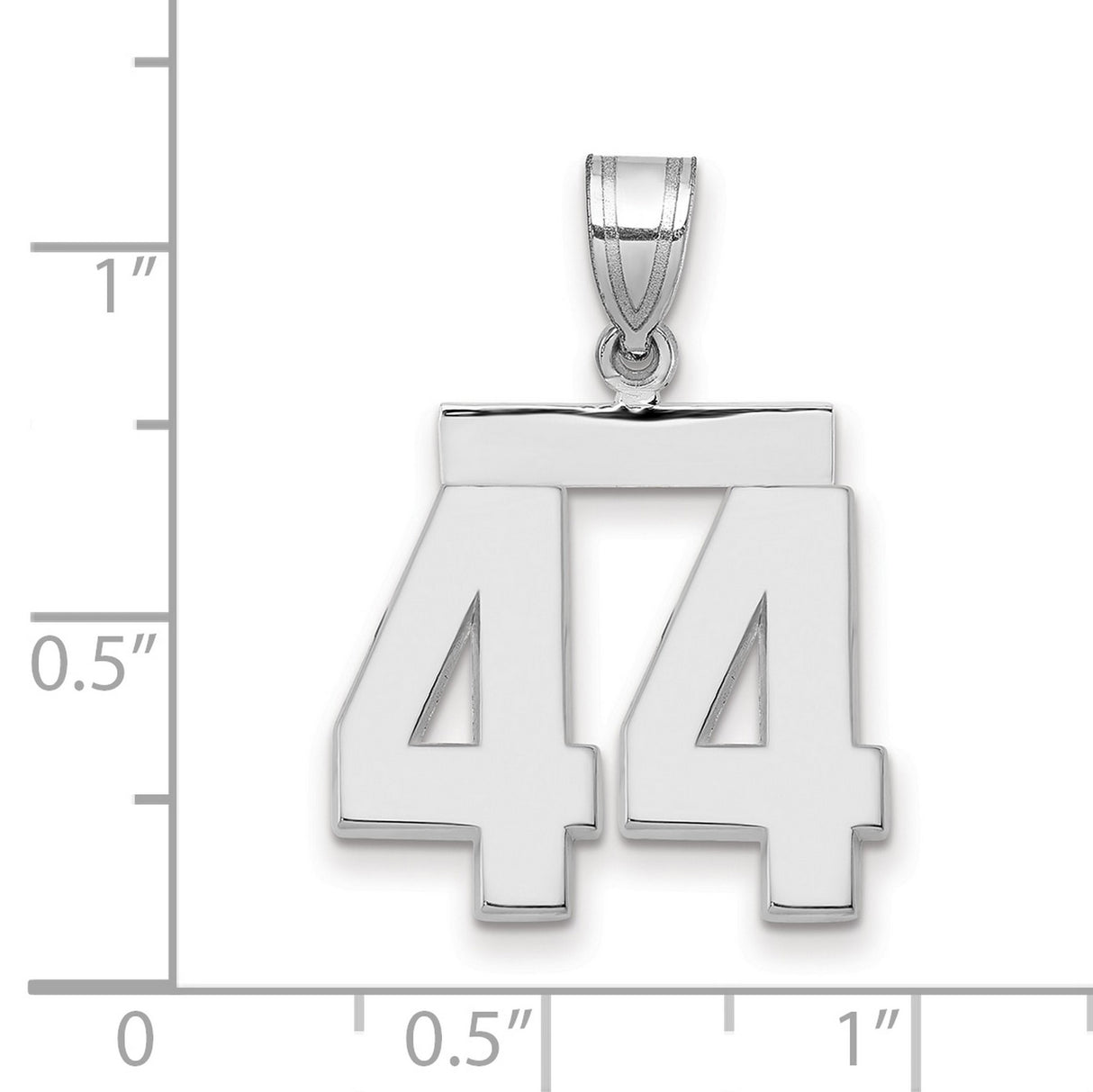 Medium Polished Number 44 Charm Pendant in Real 14k White Gold