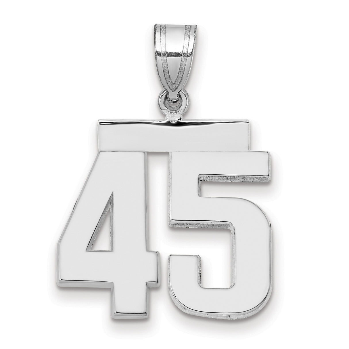 Medium Polished Number 45 Charm Pendant in Real 14k White Gold