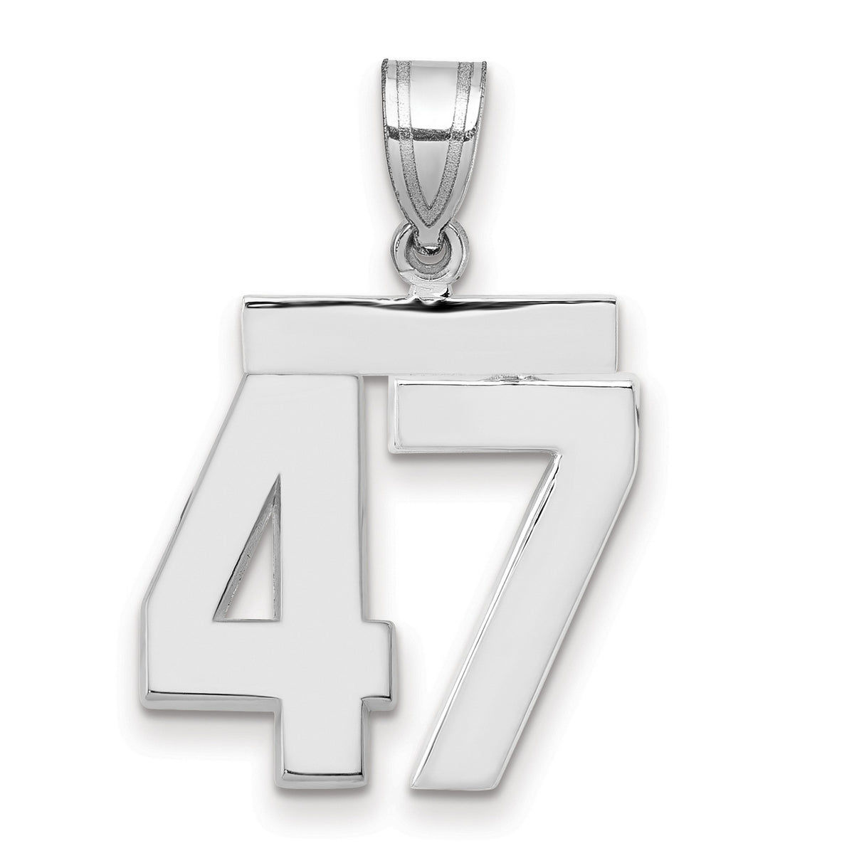 Medium Polished Number 47 Charm Pendant in Real 14k White Gold