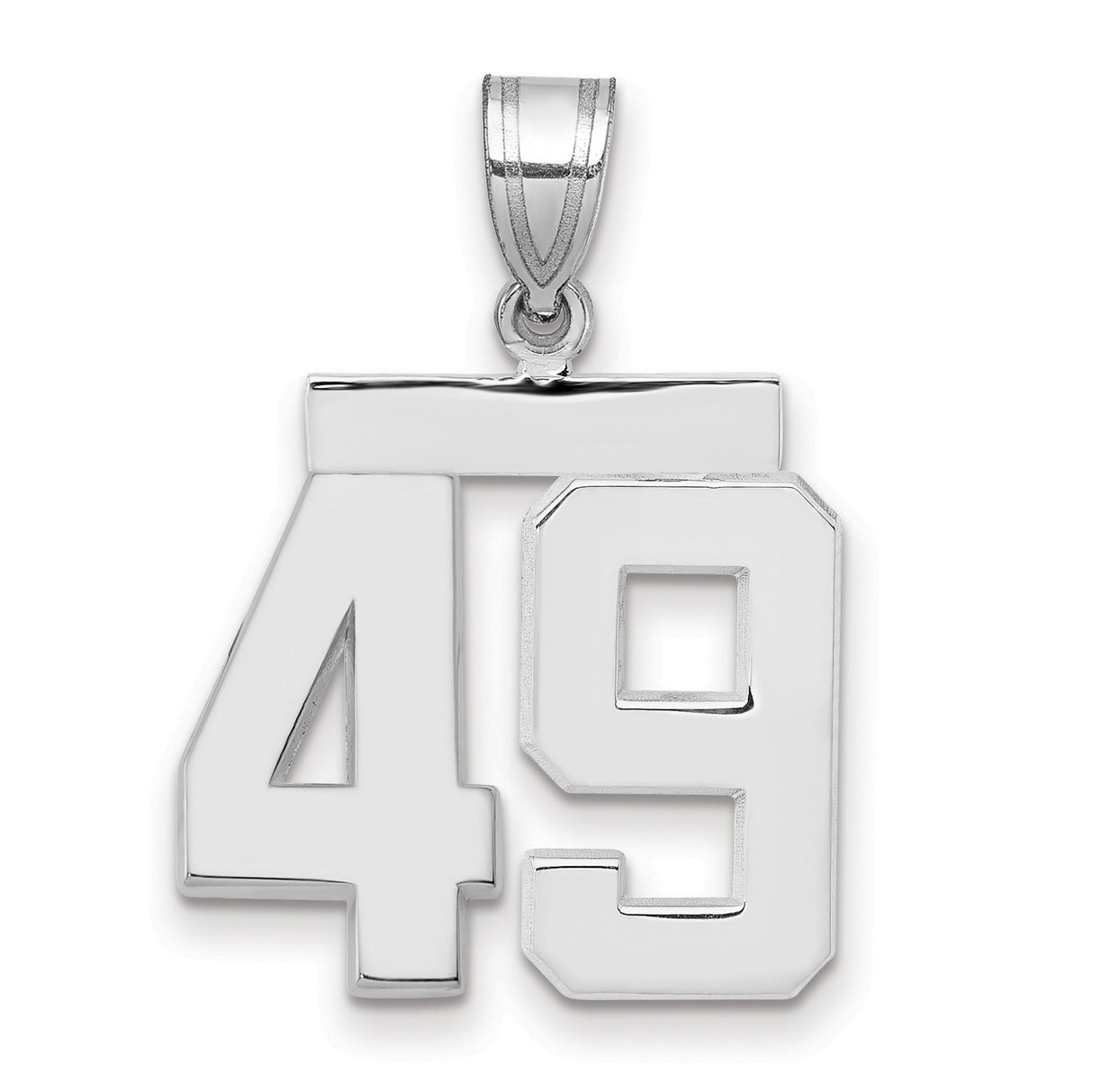 Medium Polished Number 49 Charm Pendant in Real 14k White Gold